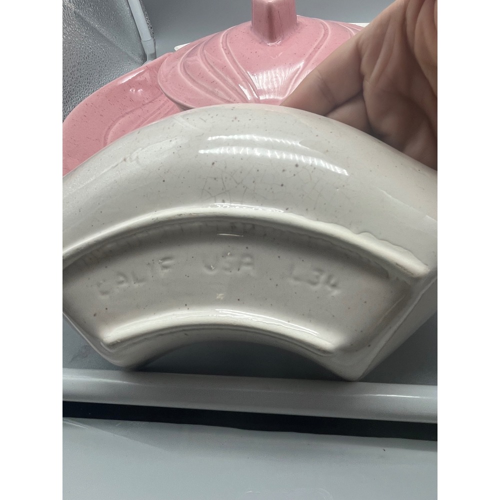Mid Century Modern California Pottery L34 Lazy Susan‎ Pink and Ivory 6 pc - Picture 4 of 9